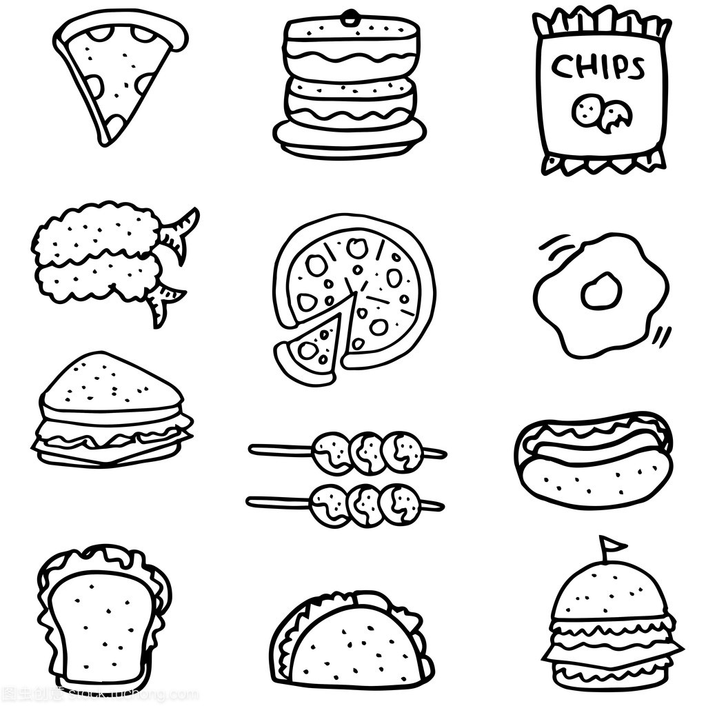 涂鴉的手畫(huà)食物組