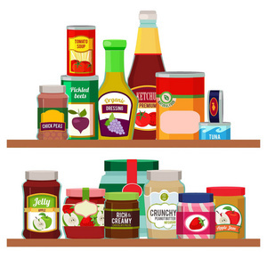 超市。隔貨架產(chǎn)品和飲料。矢量